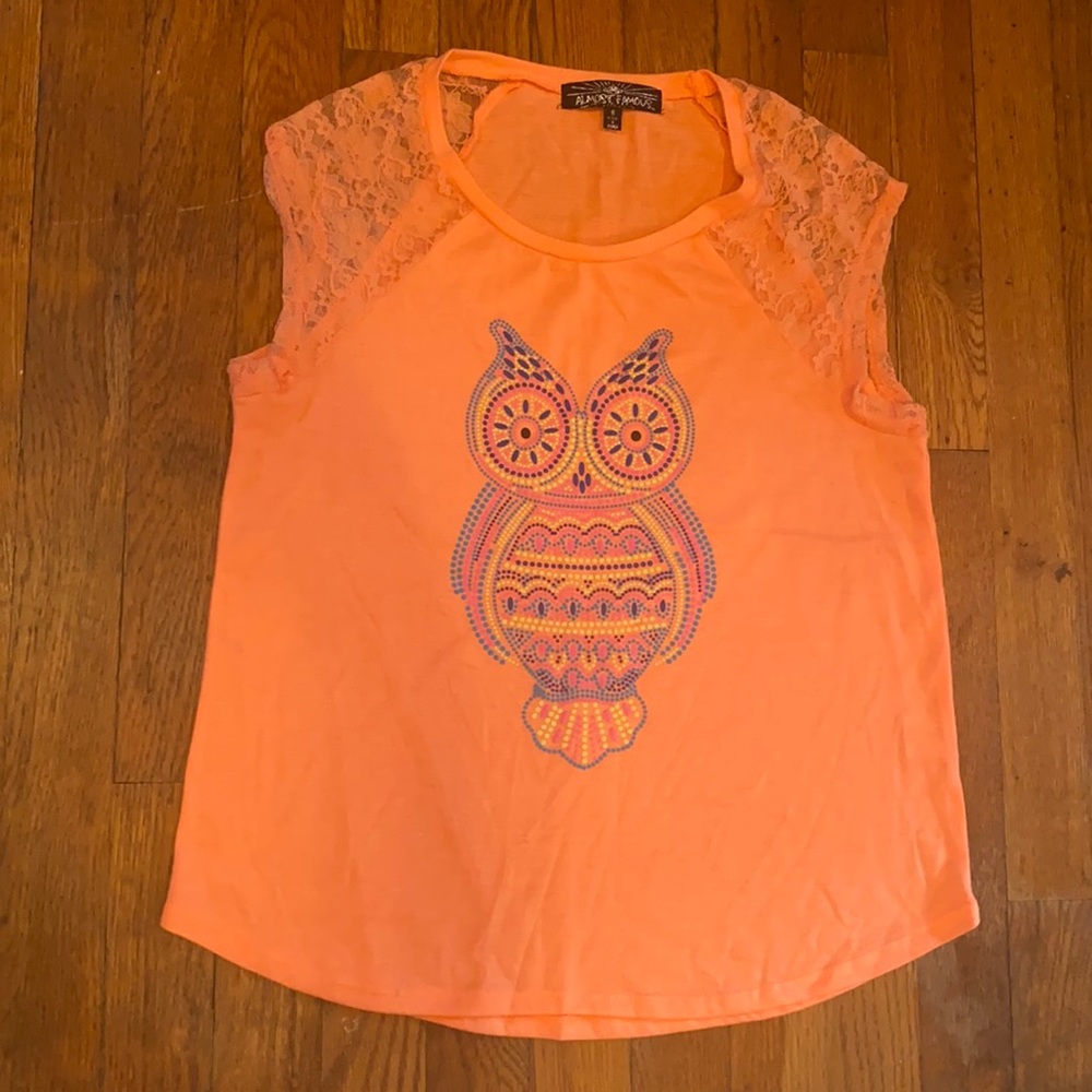 Peach/coral color owl shirt